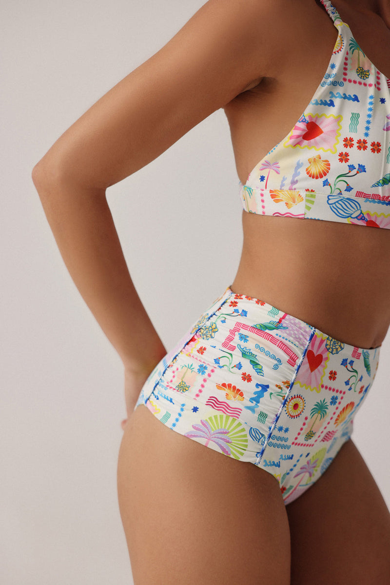 Paros Bikini Set-Seascape poly spandex resort wear by NOIB in multi-color for women in Singapore