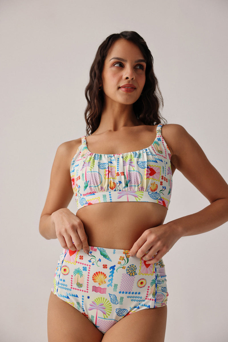 Paros Bikini Set-Seascape poly spandex resort wear by NOIB in multi-color for women in Singapore