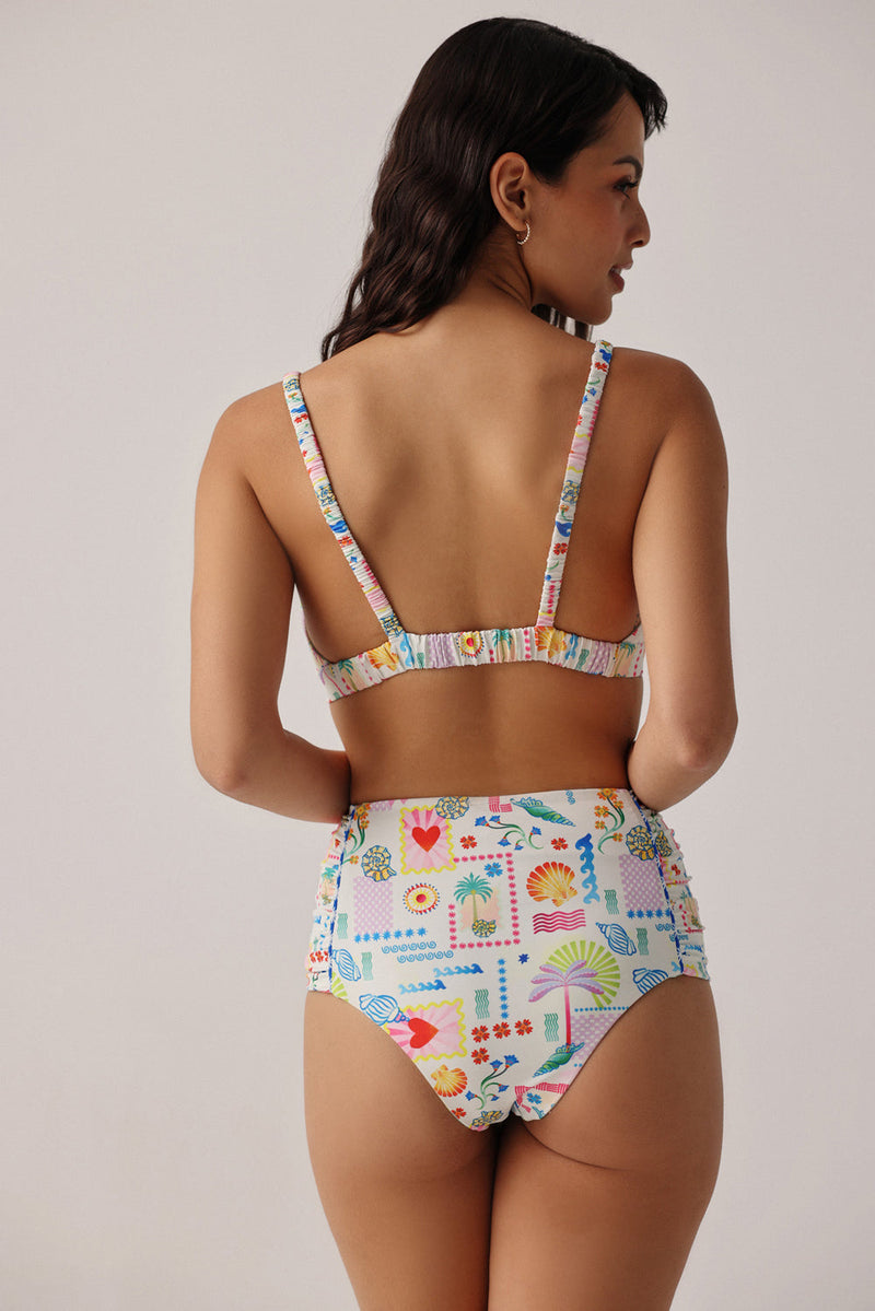 Paros Bikini Set-Seascape poly spandex resort wear by NOIB in multi-color for women in Singapore