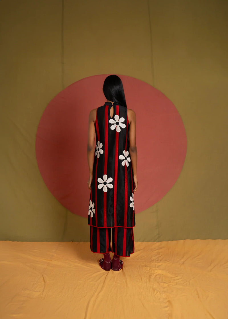 Patti Florist Tunic-Black and red chanderi tunics/kaftan by Ka-Sha in red for women in Singapore