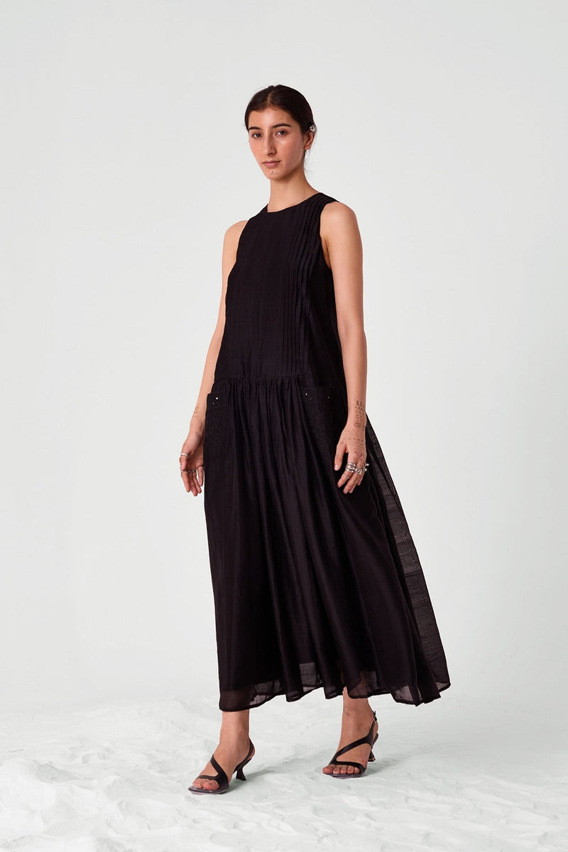 Pavi Black Handwoven Embroidered Dress
