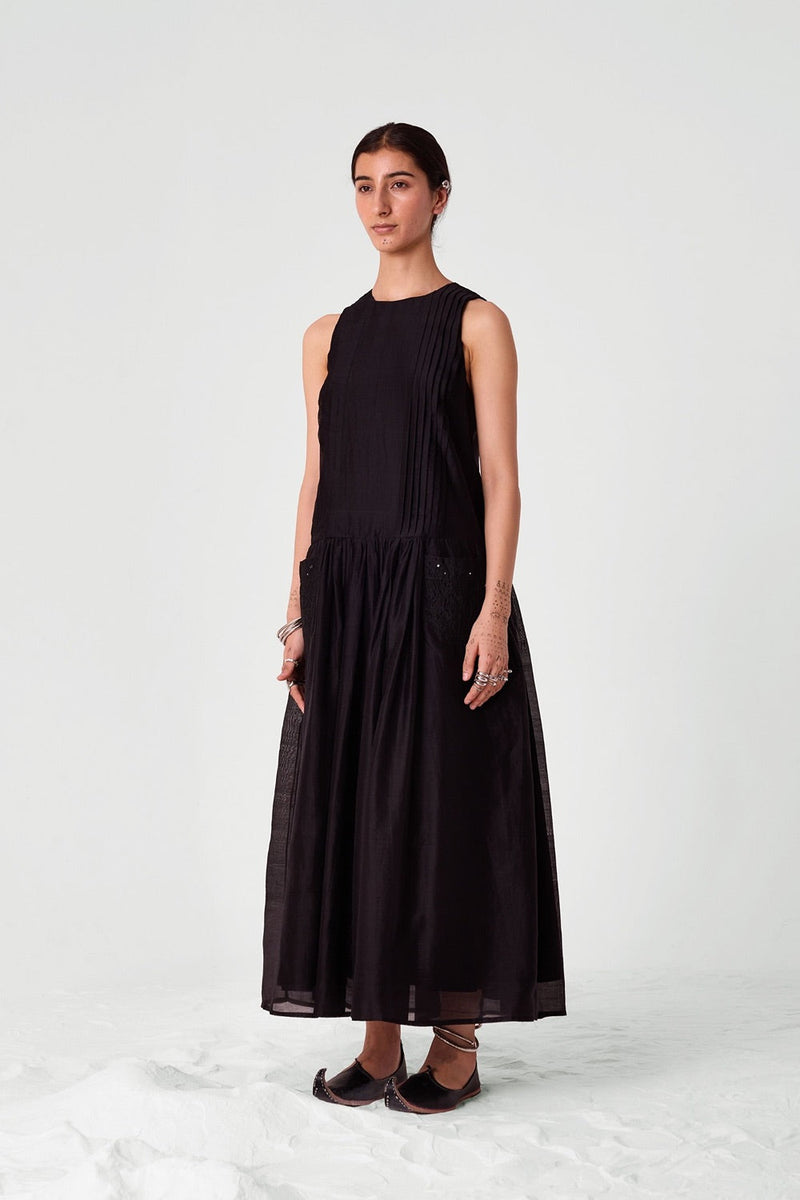 Pavi Black Handwoven Embroidered Dress