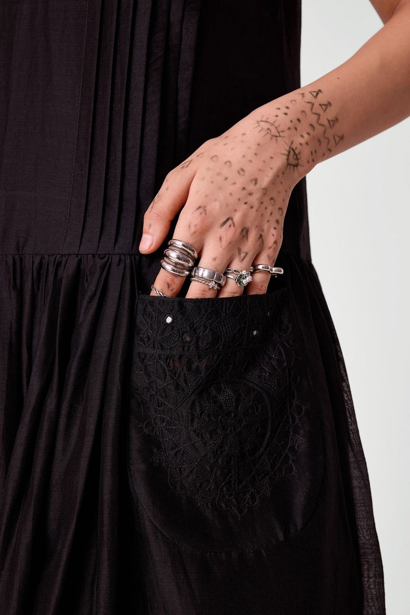 Pavi Black Handwoven Embroidered Dress