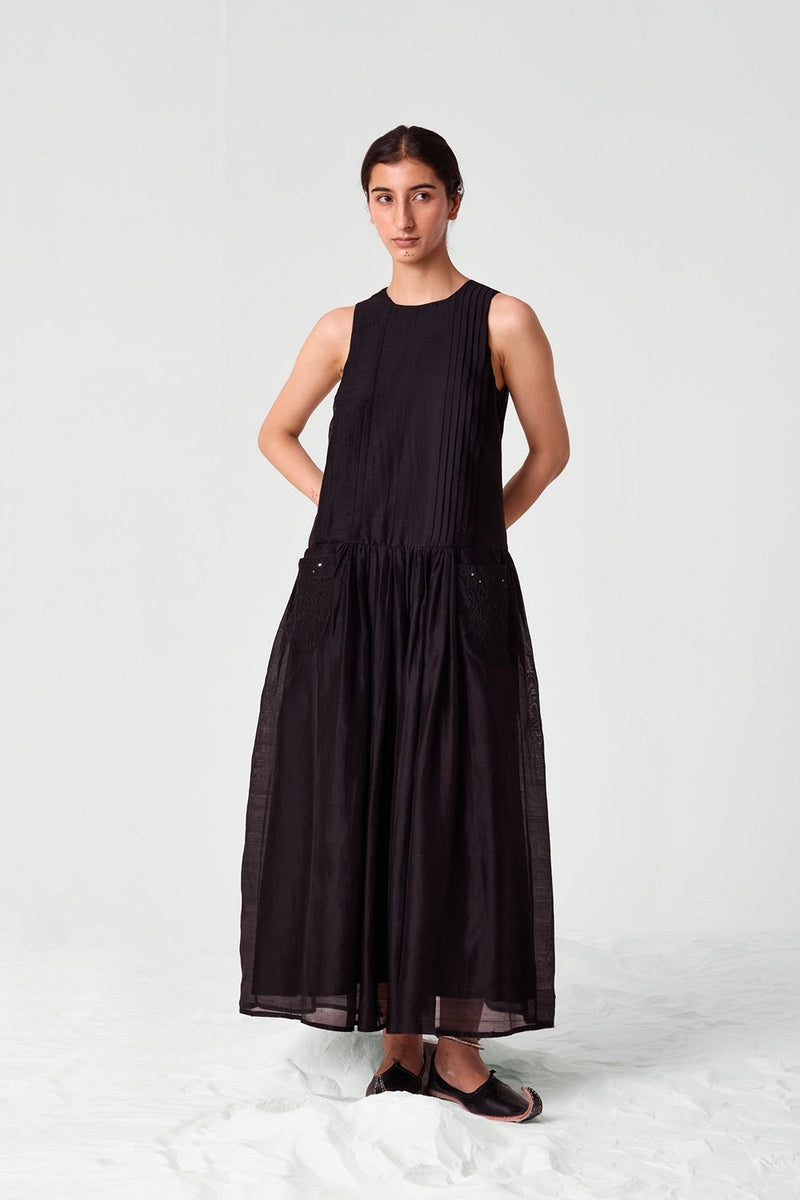 Pavi Black Handwoven Embroidered Dress