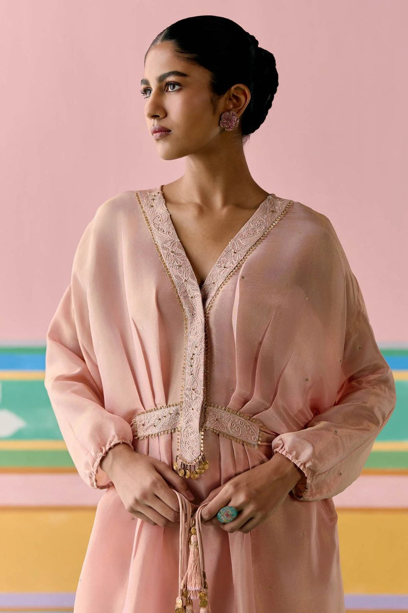 Peach Embroidered Kaftan Set (Long) tissue Buy Peach Embroidered Kaftan Set (Long) from C&W | Co-Ord Sets for Women by Label Mogra in peach color for women in Singapore