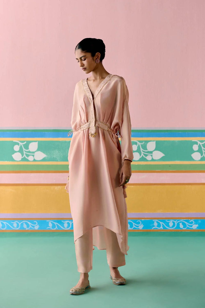 Peach Embroidered Kaftan Set (Long) tissue Buy Peach Embroidered Kaftan Set (Long) from C&W | Co-Ord Sets for Women by Label Mogra in peach color for women in Singapore