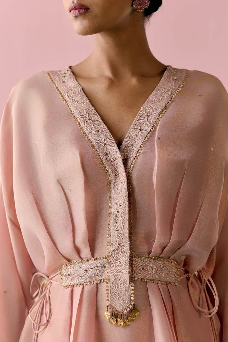Peach Embroidered Kaftan Set (Long) tissue Buy Peach Embroidered Kaftan Set (Long) from C&W | Co-Ord Sets for Women by Label Mogra in peach color for women in Singapore