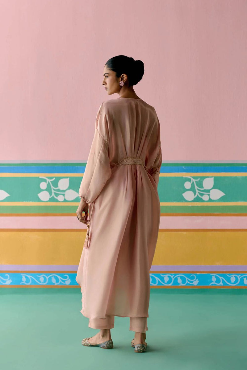 Peach Embroidered Kaftan Set (Long) tissue Buy Peach Embroidered Kaftan Set (Long) from C&W | Co-Ord Sets for Women by Label Mogra in peach color for women in Singapore