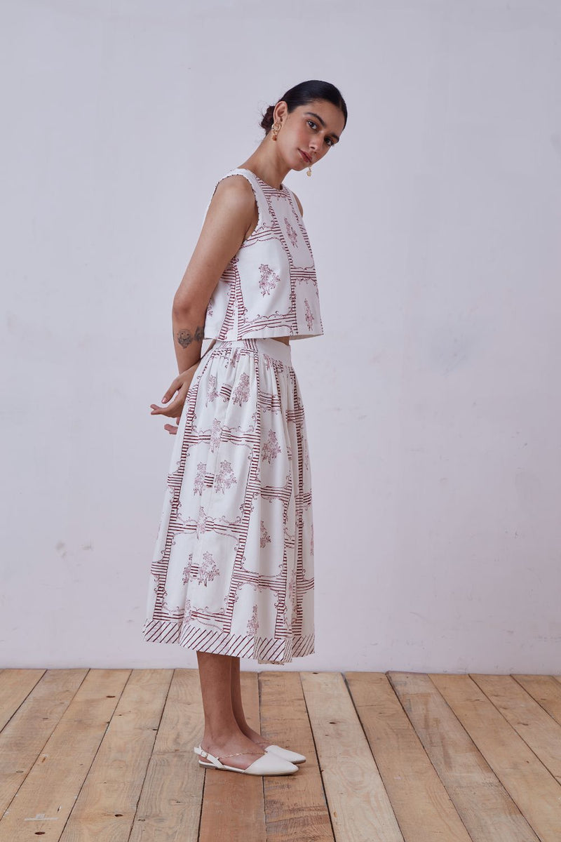 Penelope Red Hand Printed Top cotton cambric top/shirt by The Summer House for women in Singapore