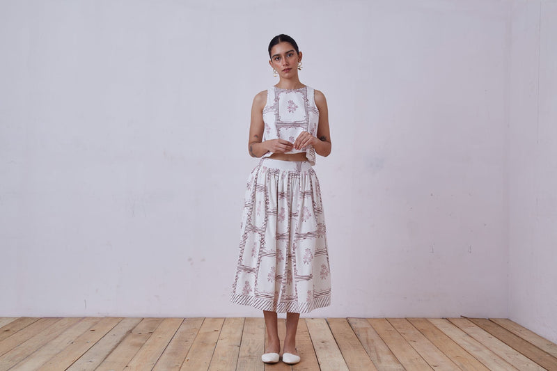 Penelope Red Hand Printed Top cotton cambric top/shirt by The Summer House for women in Singapore