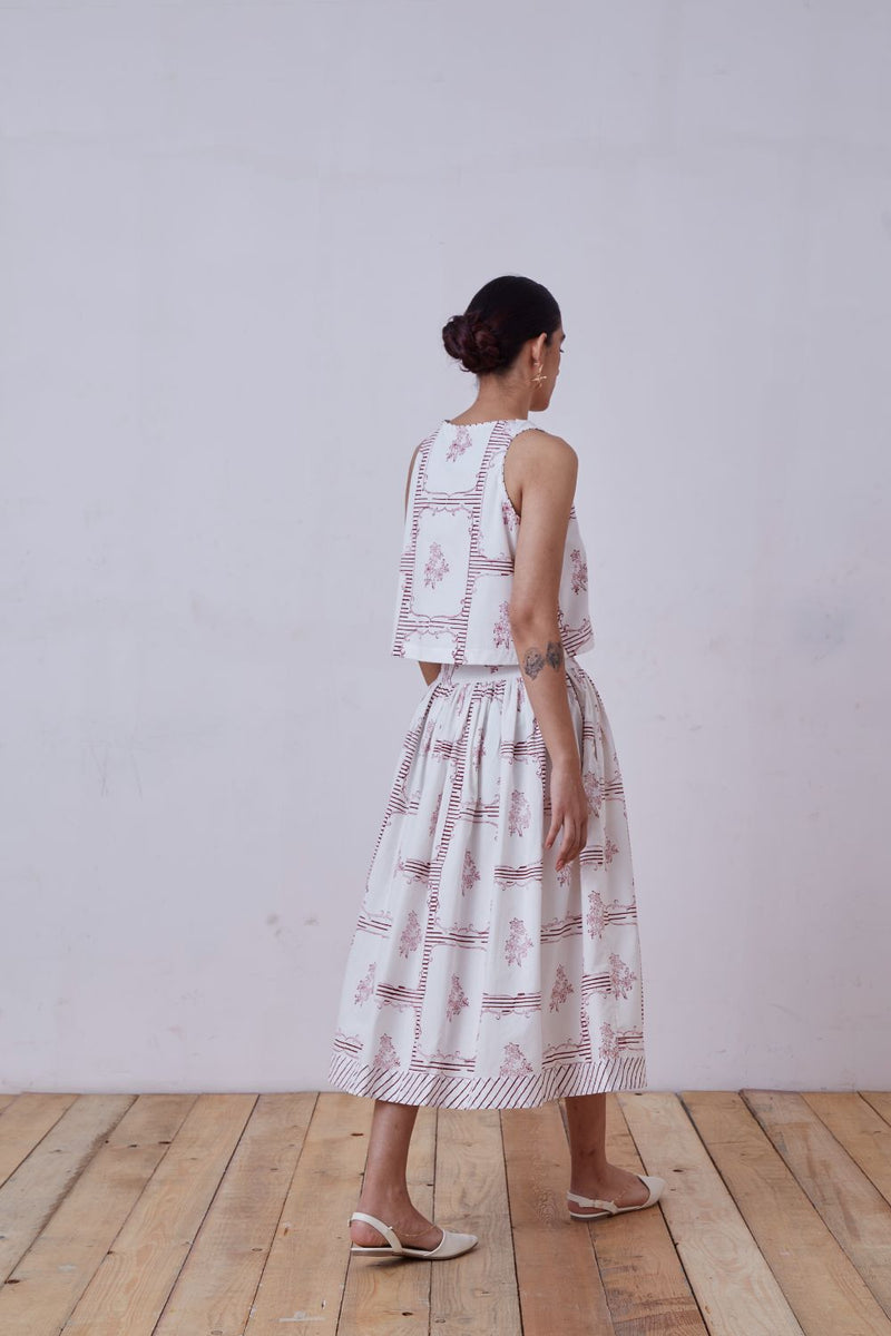 Penelope Red Hand Printed Top cotton cambric top/shirt by The Summer House for women in Singapore