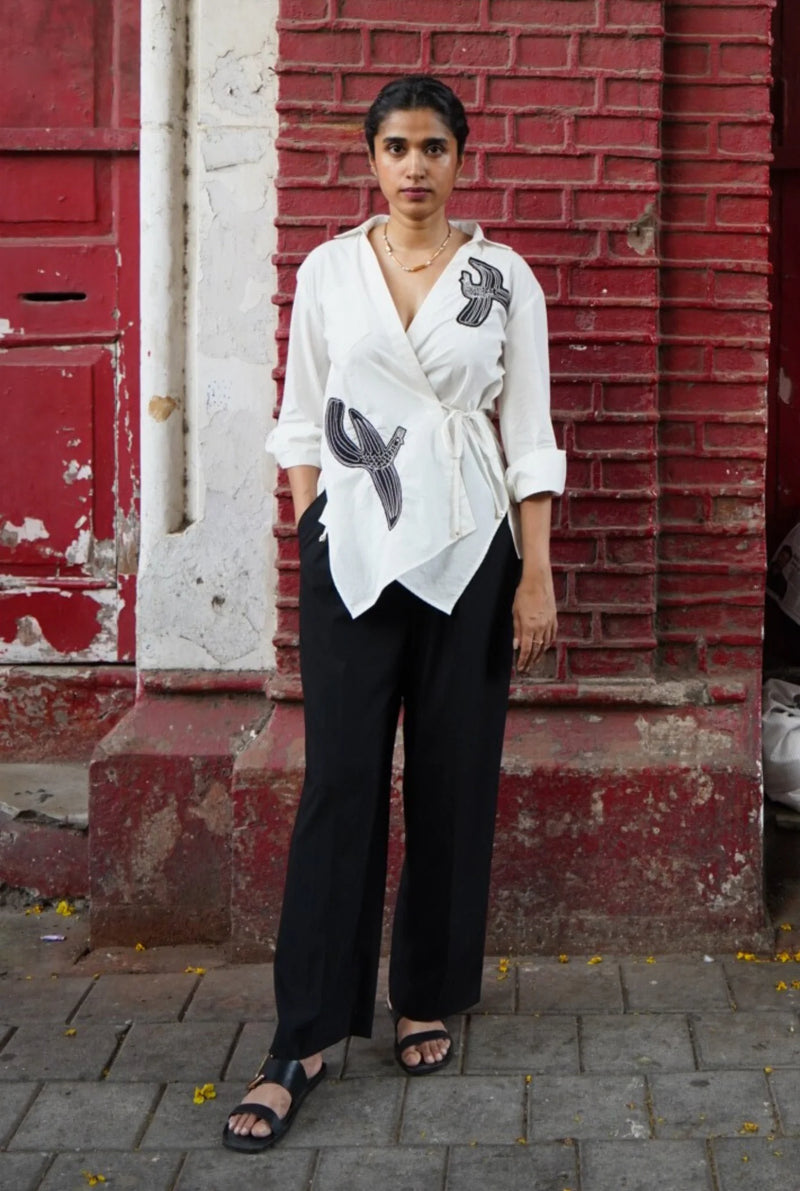 Hasan Wrap Shirt poplin by JodiLife in white for women in Singapore