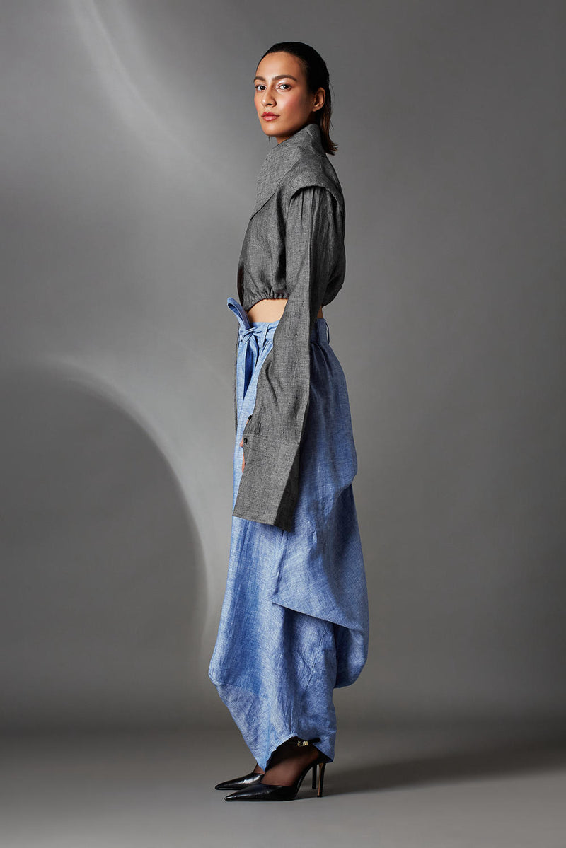 Pepper Shirt-Steel Grey linen by Chola in grey color for women in Singapore