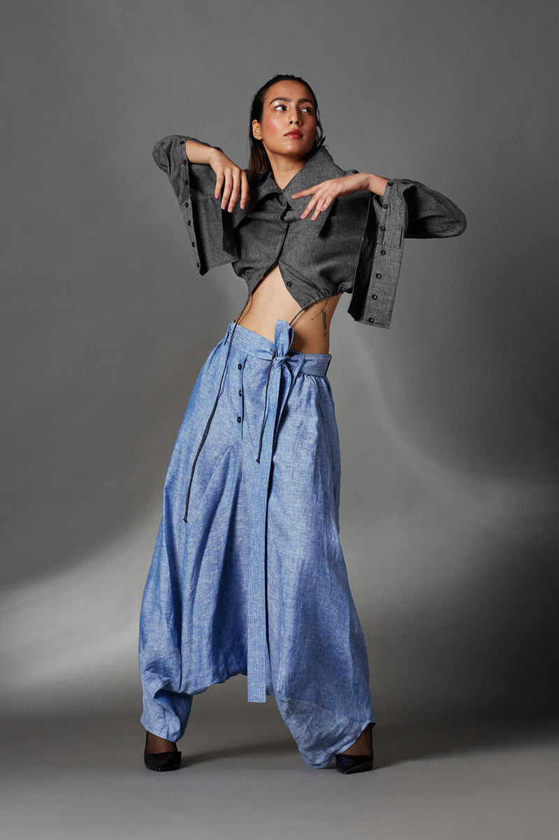 Pepper Shirt-Steel Grey linen by Chola in grey color for women in Singapore