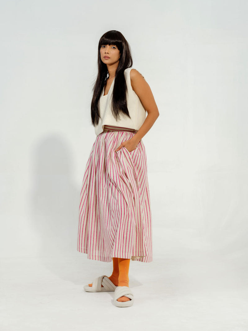 Pepper Skirt cotton muslin skirts by Stoique in natural, pink for women in Singapore