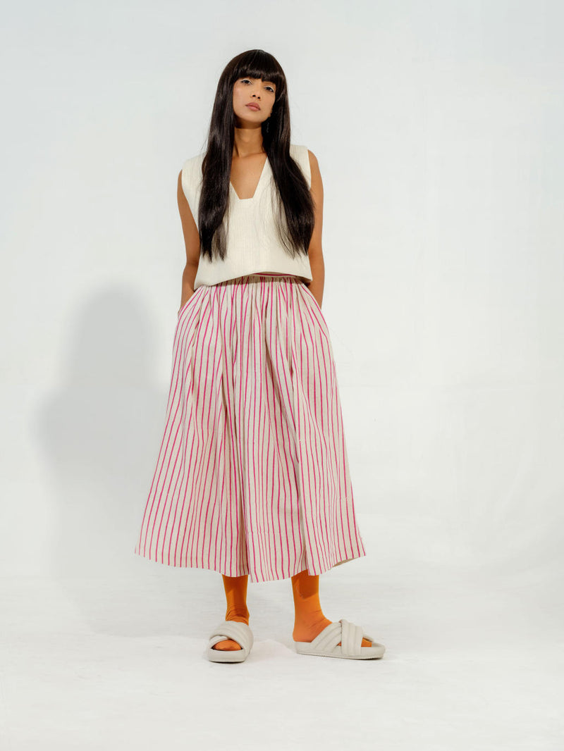 Pepper Skirt cotton muslin skirts by Stoique in natural, pink for women in Singapore