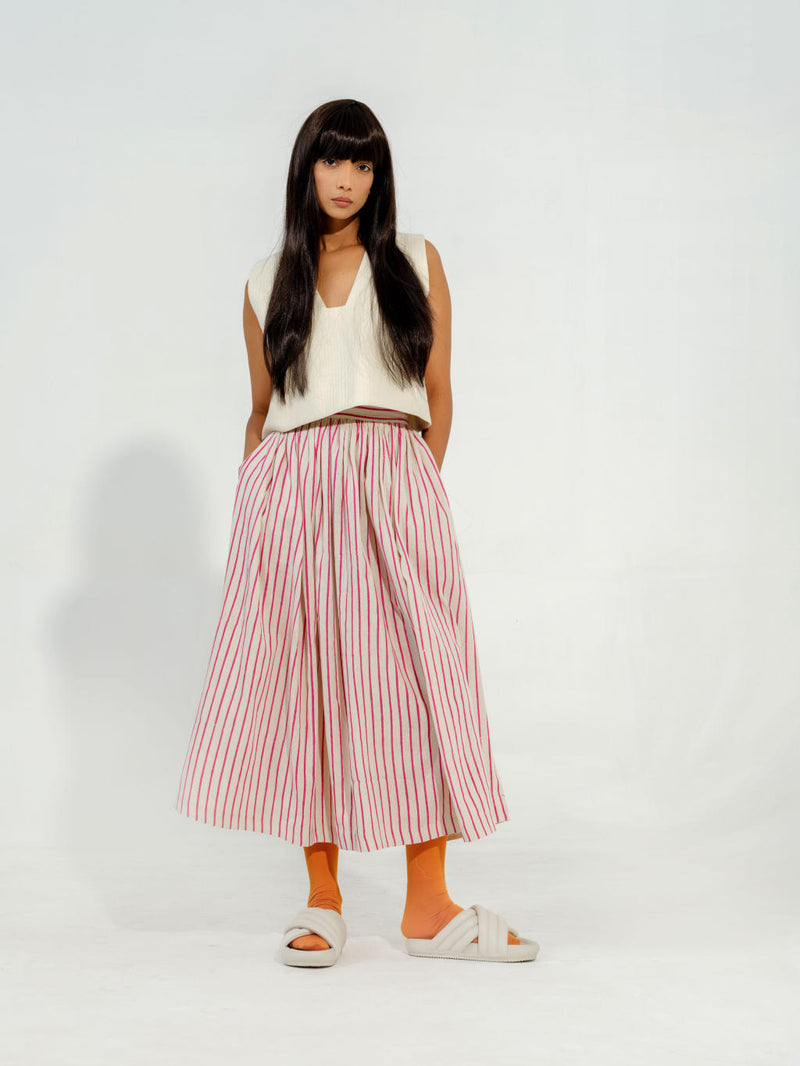 Pepper Skirt cotton muslin skirts by Stoique in natural, pink for women in Singapore