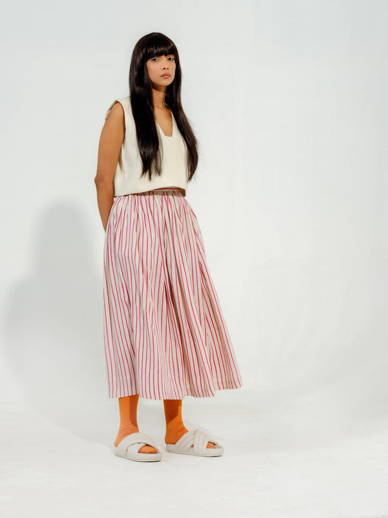 Pepper Skirt cotton muslin skirts by Stoique in natural, pink for women in Singapore