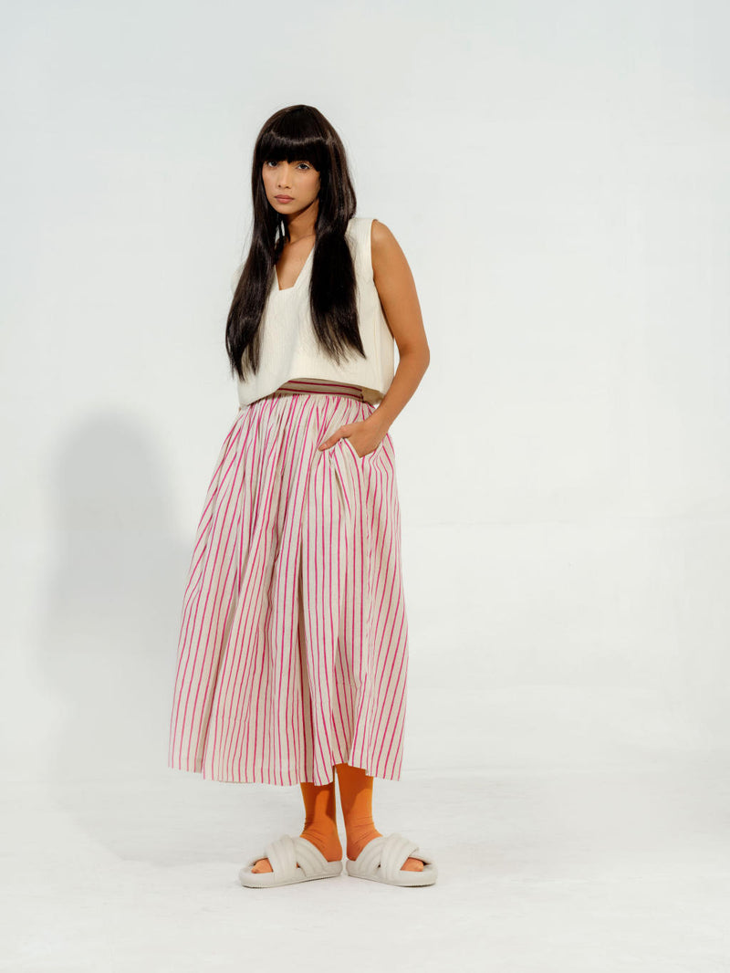 Pepper Skirt cotton muslin skirts by Stoique in natural, pink for women in Singapore