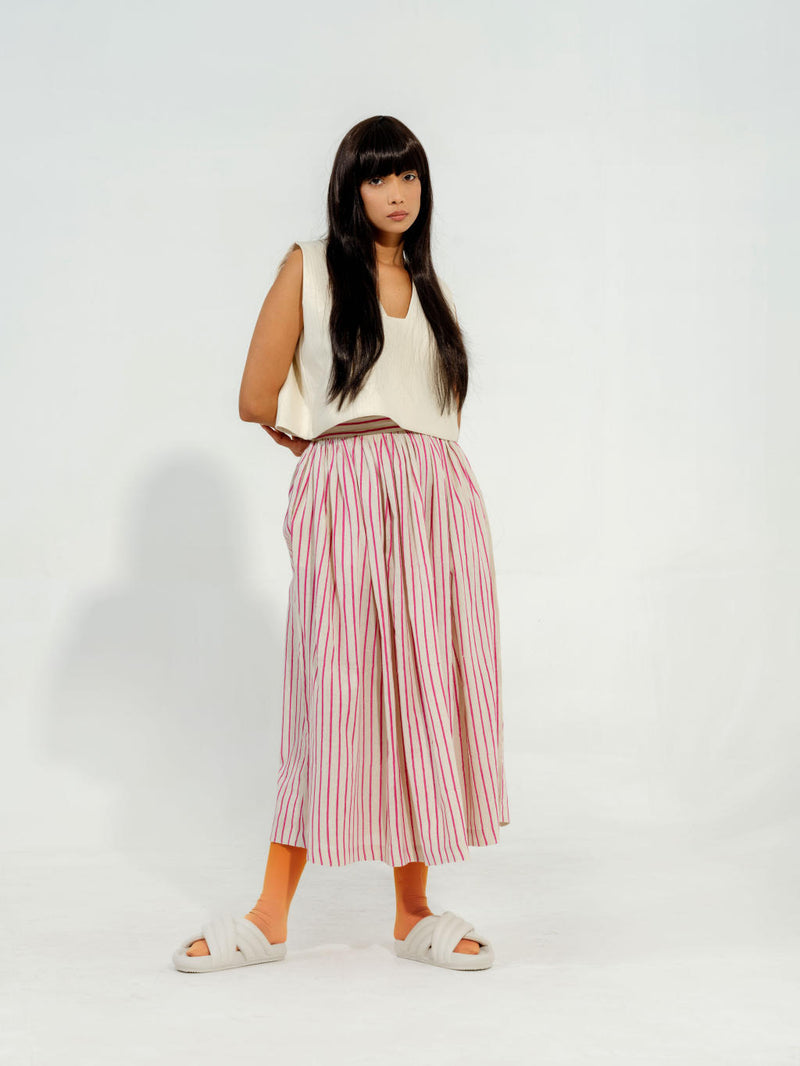Pepper Skirt cotton muslin skirts by Stoique in natural, pink for women in Singapore