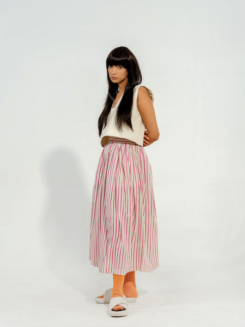 Pepper Skirt cotton muslin skirts by Stoique in natural, pink for women in Singapore