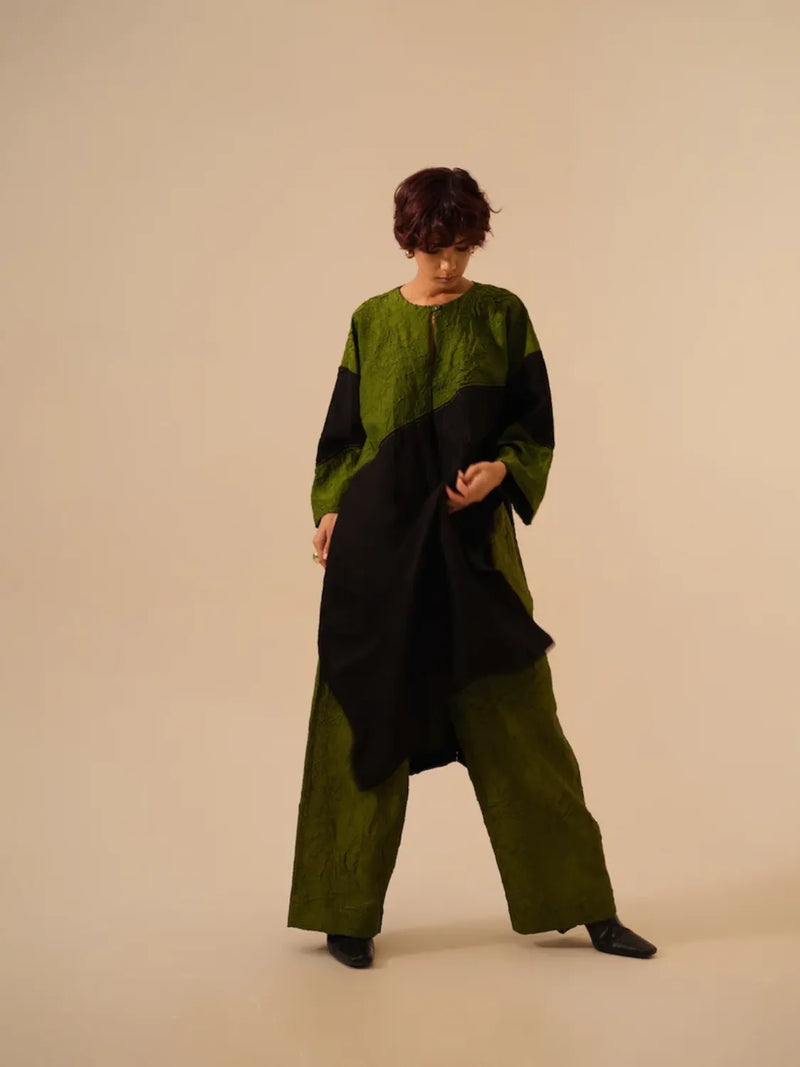Petal Pants-Jade Green crushed silk pants/trousers by Stoique in green for women in Singapore