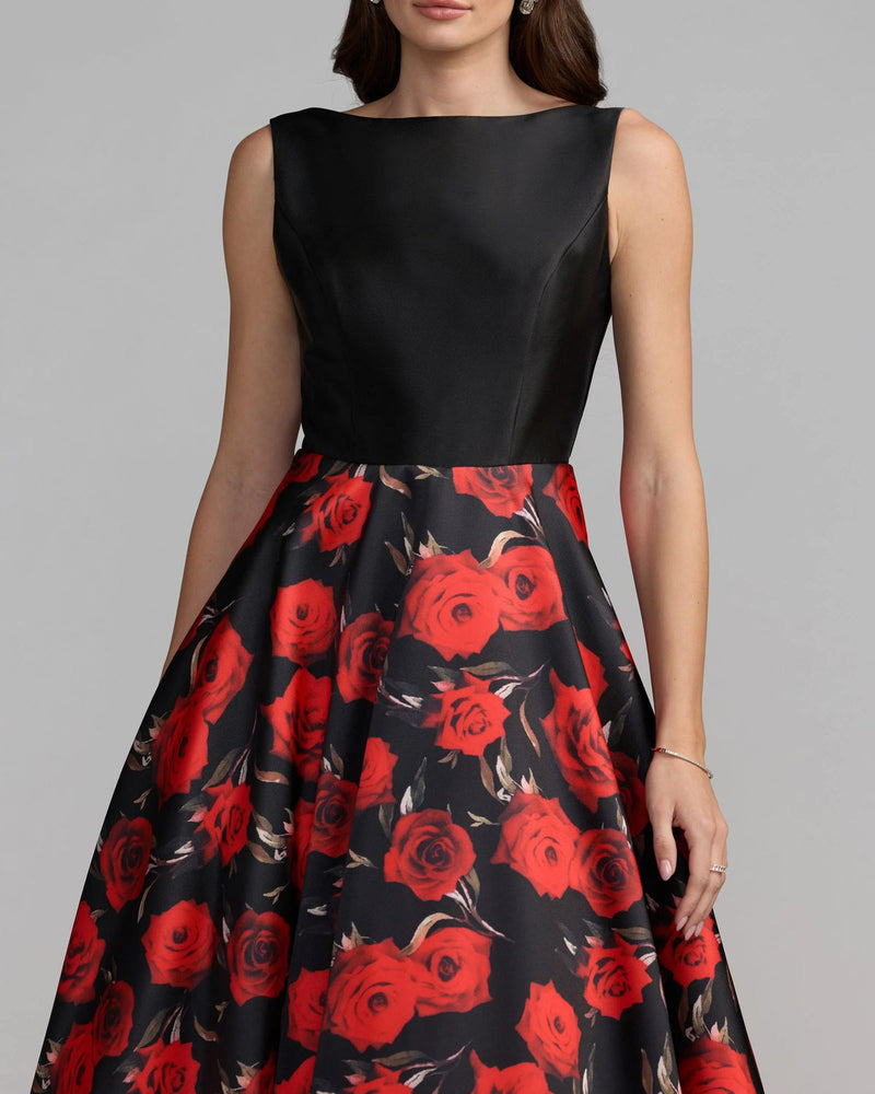 9956469P-Petite Black And Red Floral Open Back Ball Gown polyester cocktail-and-party-dresses by Mac Duggal in red for women in Singapore