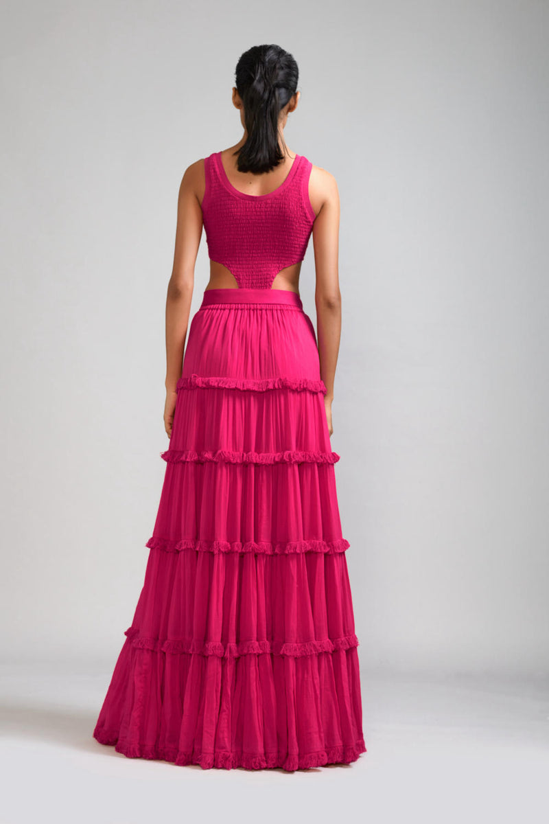 Pink Bodysuit-Lehenga Set (2 PCS) cotton Lehenga Sets by Mati in pink color for women in Singapore