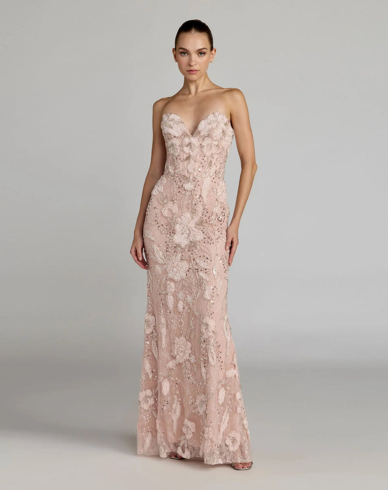 21283-Pink Embellished Lace Strapless Sweetheart Gown polyester evening-gowns by Mac Duggal in white for women in Singapore