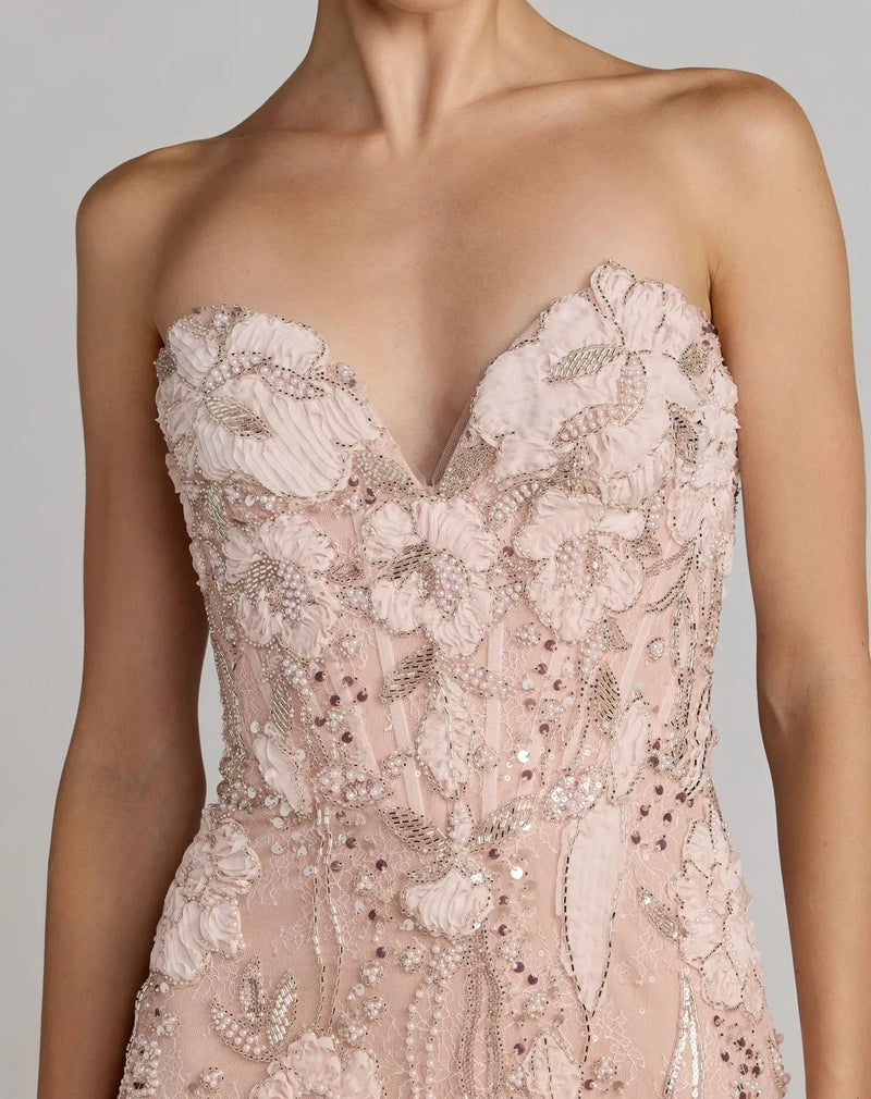 21283-Pink Embellished Lace Strapless Sweetheart Gown polyester evening-gowns by Mac Duggal in white for women in Singapore