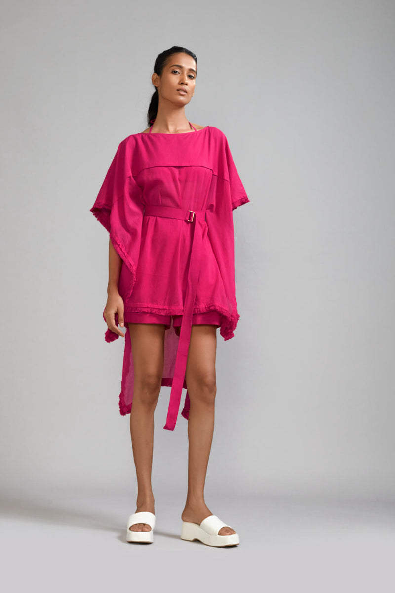 Pink Fringed Kaftan Co-Ords Set (3 PCS) cotton Co-ord Sets by Mati in green color for women in Singapore