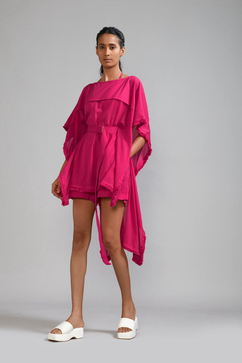 Pink Fringed Kaftan Co-Ords Set (3 PCS) cotton Co-ord Sets by Mati in green color for women in Singapore