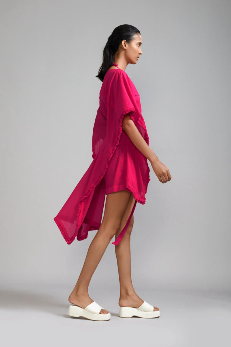 Pink Fringed Kaftan Co-Ords Set (3 PCS) cotton Co-ord Sets by Mati in green color for women in Singapore