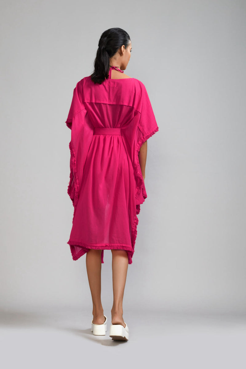 Pink Fringed Kaftan Co-Ords Set (3 PCS) cotton Co-ord Sets by Mati in green color for women in Singapore