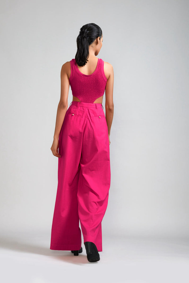 Pink Long Pleated Trouser cotton Pants/Trousers by Mati in pink color for women in Singapore