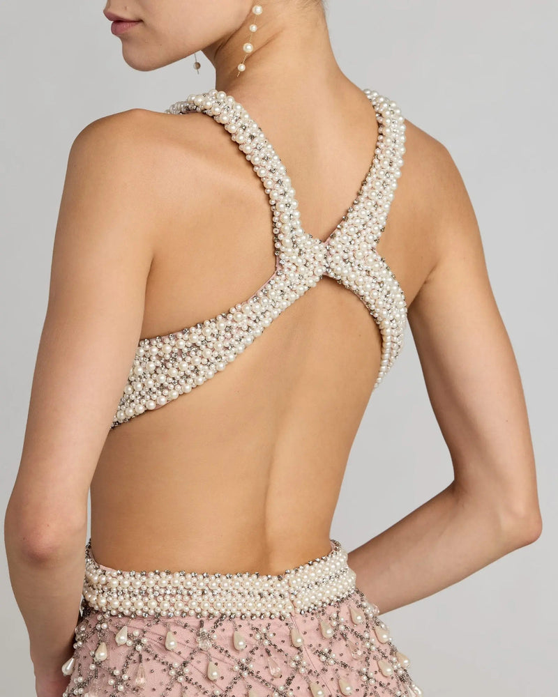 10098-Pink Pearl Embellished Open Back Gown polyester evening-gowns by Mac Duggal in pink for women in Singapore