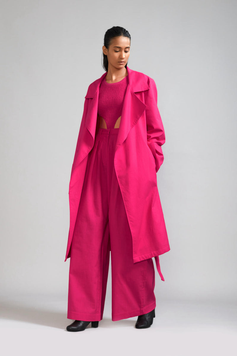 Pink Trench Jacket Set (3 PCS) cotton Co-ord Sets by Mati in pink color for women in Singapore