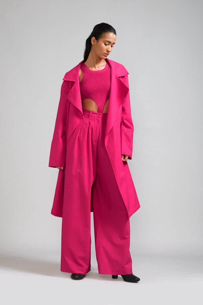 Pink Trench Jacket cotton Jackets and Overlays by Mati in pink color for women in Singapore