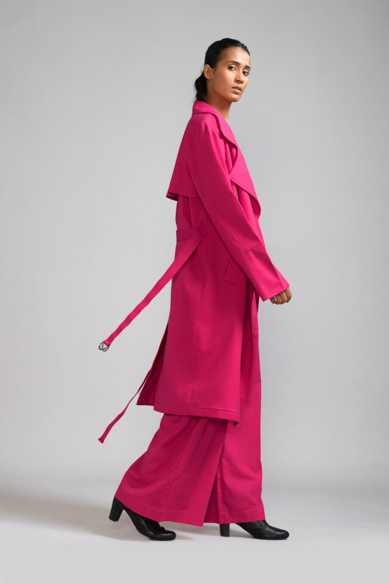 Pink Trench Jacket cotton Jackets and Overlays by Mati in pink color for women in Singapore