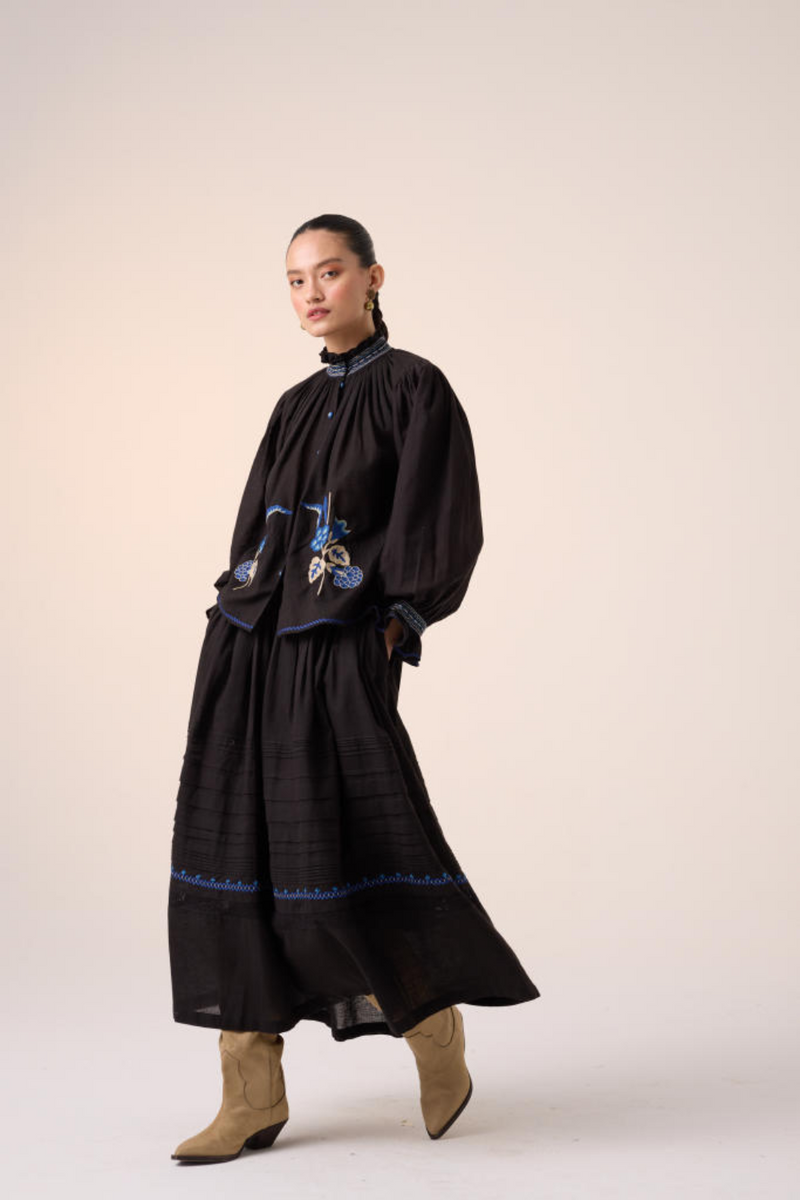 PINTUCK SKIRT-BLACK cotton by CORD in multi for women in Singapore