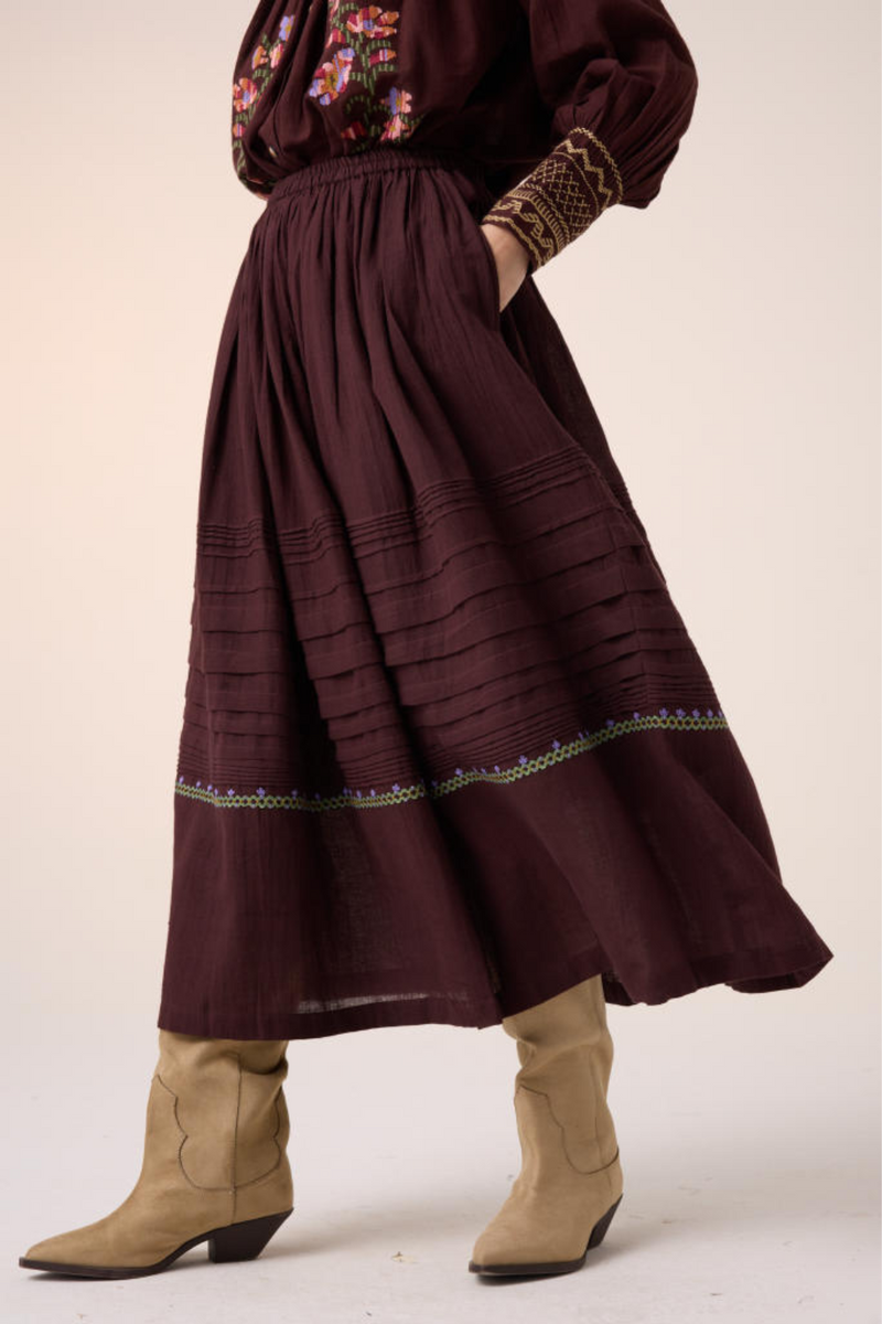 PINTUCK SKIRT-MAROON cotton by CORD in multi for women in Singapore