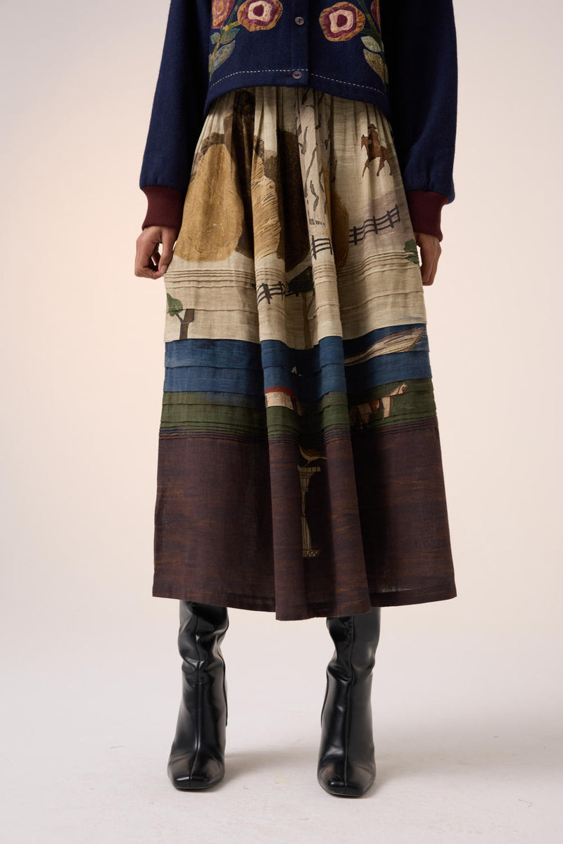 PINTUCK SKIRT -VILLAGE PRINT cotton by CORD for women in Singapore