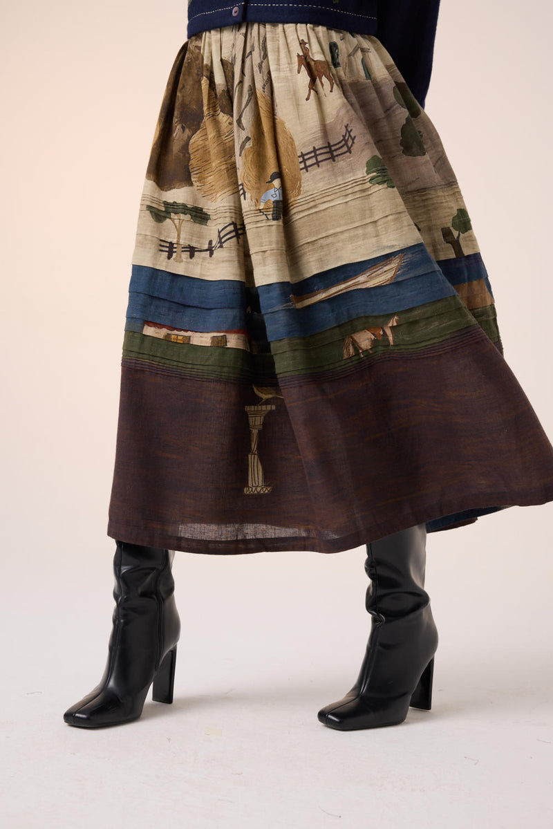 PINTUCK SKIRT -VILLAGE PRINT cotton by CORD for women in Singapore
