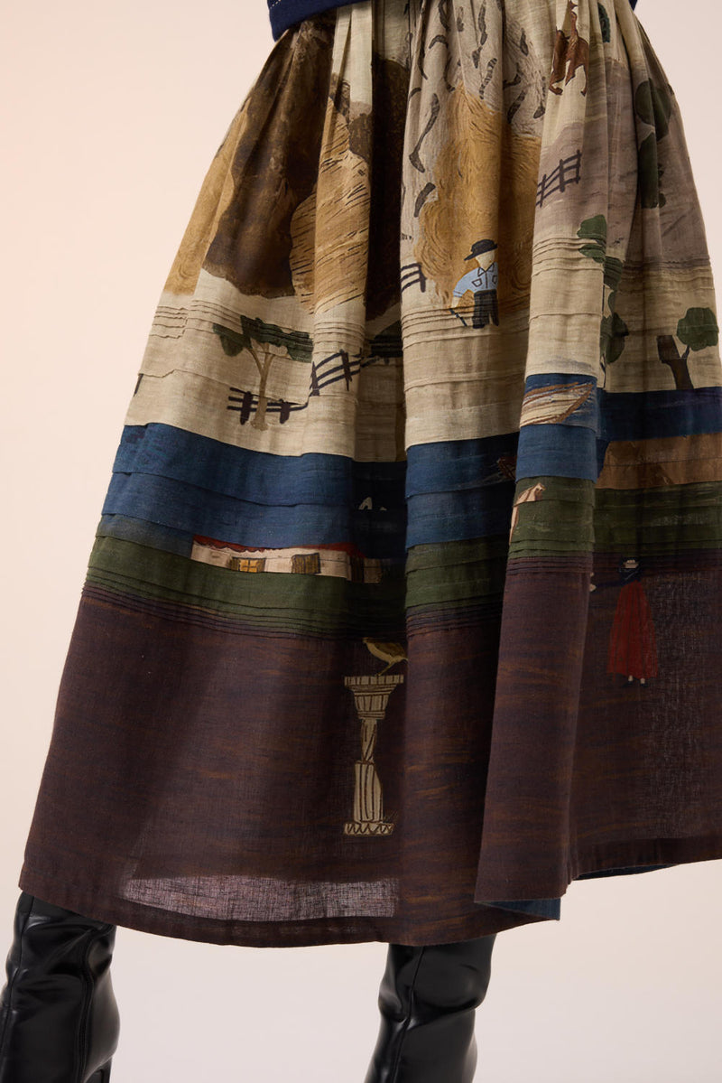 PINTUCK SKIRT -VILLAGE PRINT cotton by CORD for women in Singapore