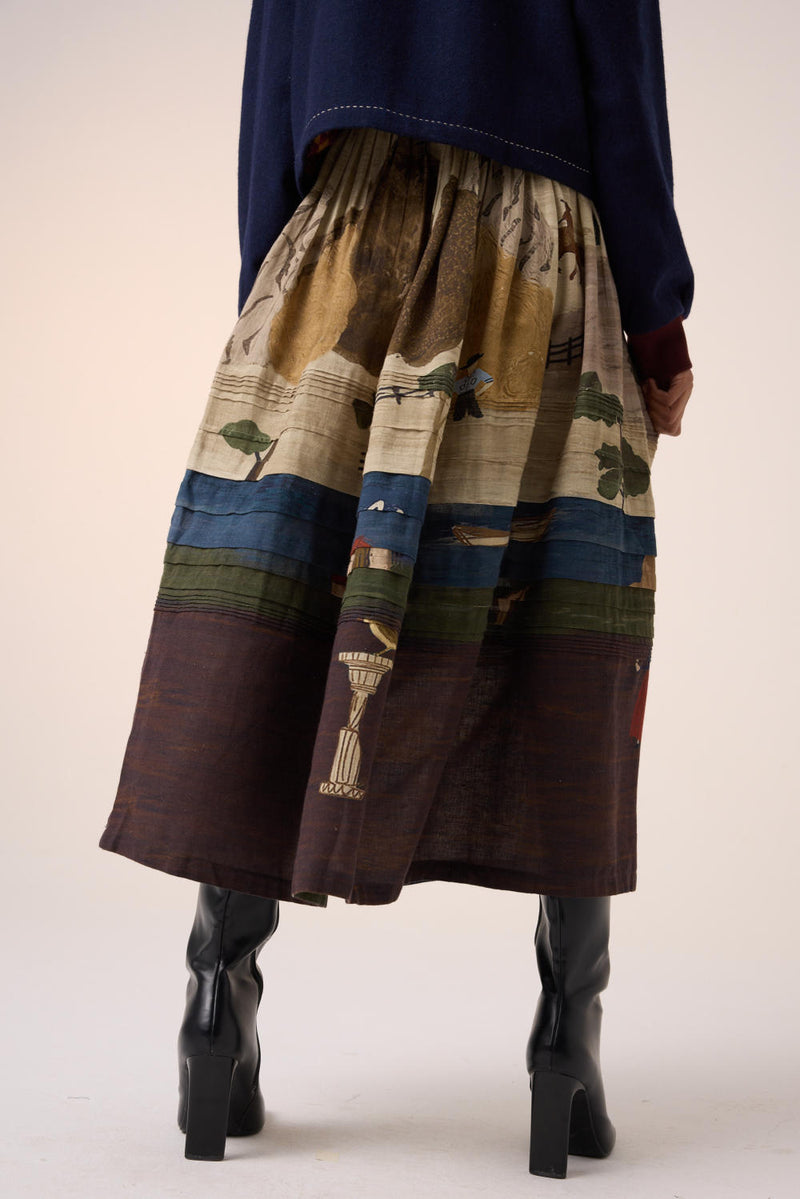 PINTUCK SKIRT -VILLAGE PRINT cotton by CORD for women in Singapore