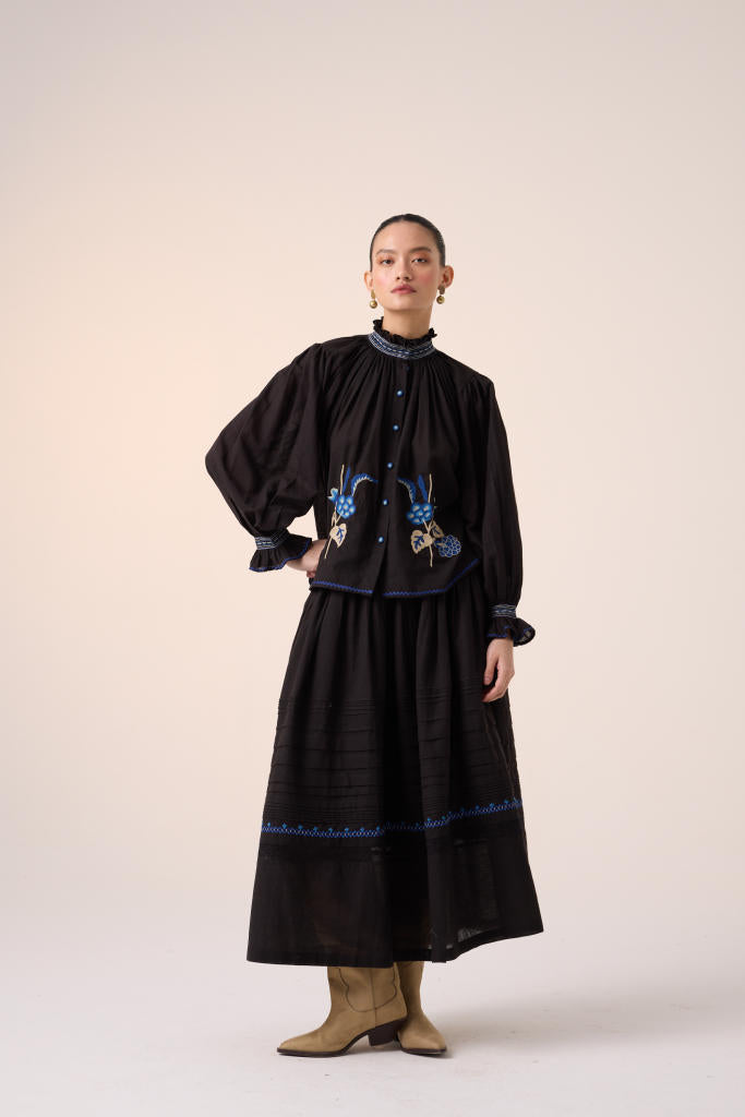 PINTUCK SKIRT-BLACK cotton by CORD in multi for women in Singapore