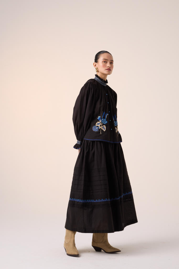 PINTUCK SKIRT-BLACK cotton by CORD in multi for women in Singapore