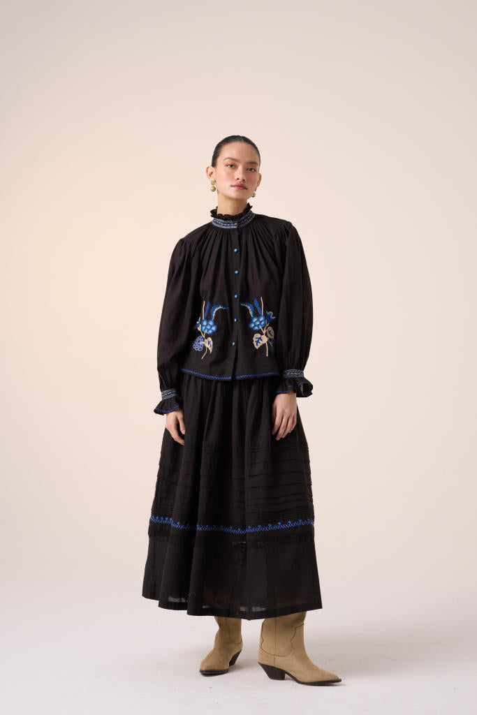 PINTUCK SKIRT-BLACK cotton by CORD in multi for women in Singapore