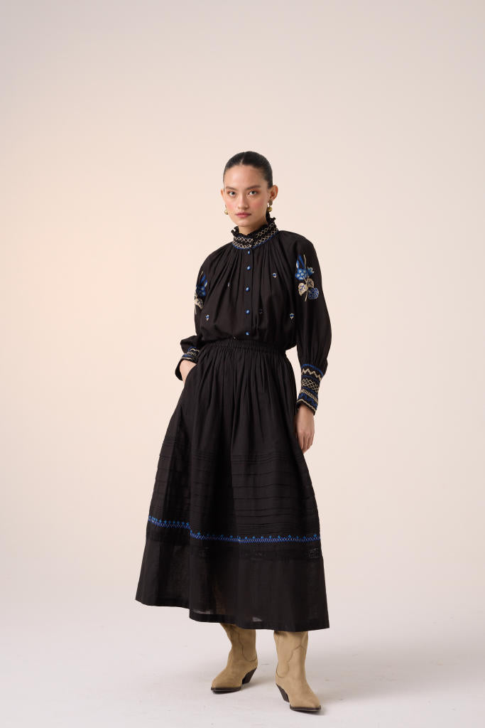 PINTUCK SKIRT-BLACK cotton by CORD in multi for women in Singapore