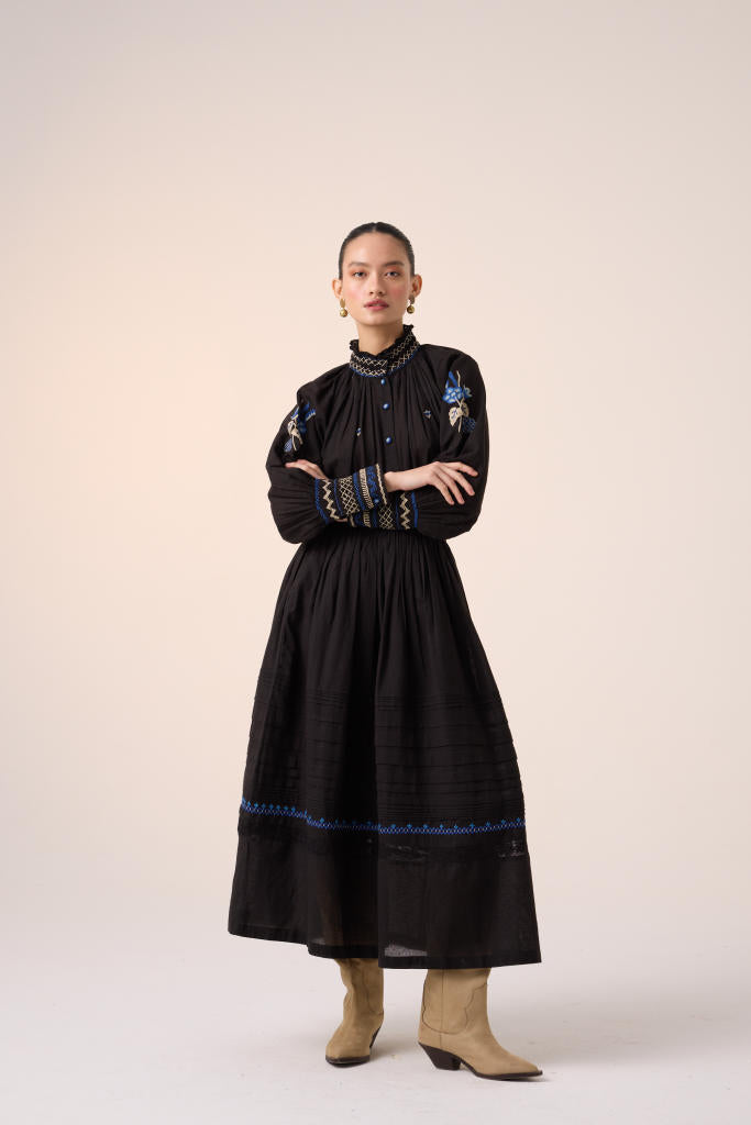 PINTUCK SKIRT-BLACK cotton by CORD in multi for women in Singapore